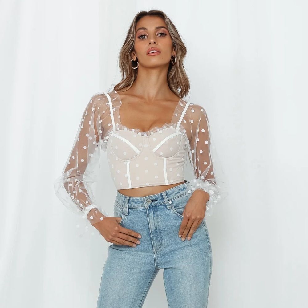 Hello Molly Malibu Sunset Mesh Dot Bustier Crop Top